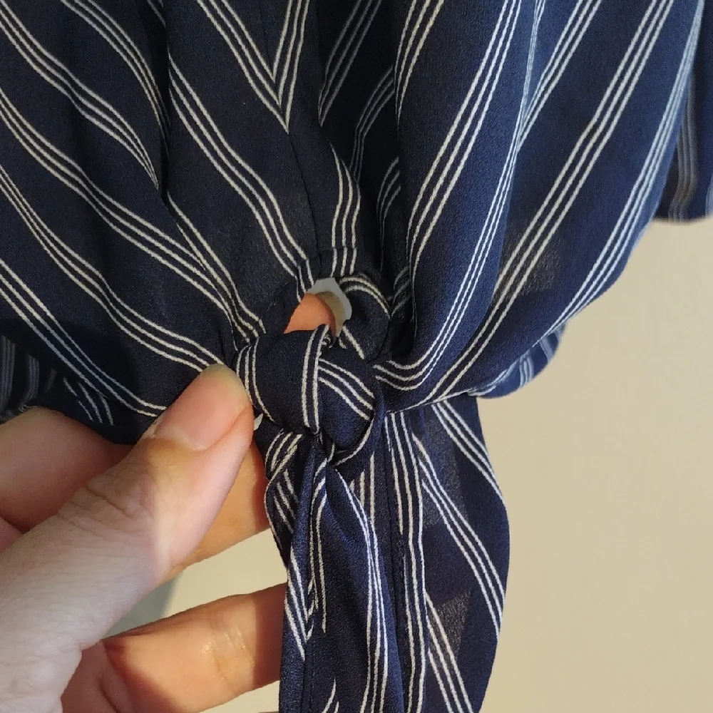 Chic Navy Striped Blouse with Tie Front - Picture 10 of 12